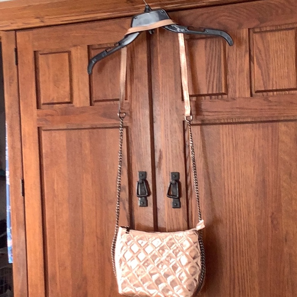 Borse in Pelle - Quilted Leather Crossbody Evening Bag - Blush Metallic color.